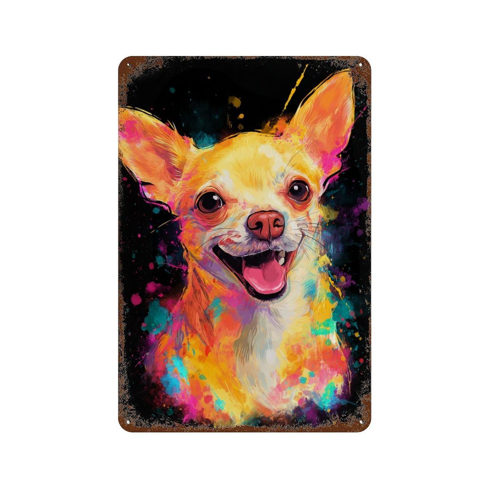 Colorful Chihuahua Art Print-9 Vintage Rust Metal Sign 11.8"x7.9", Shabby Chic Decor for Living Room, Hallway And Home Decor