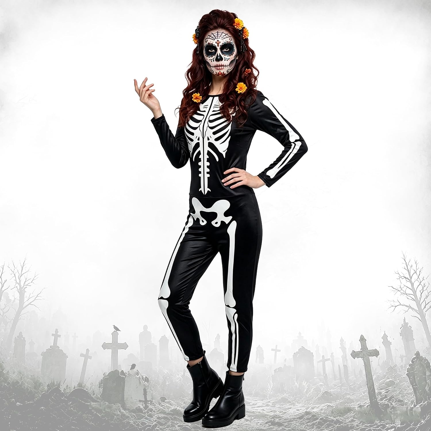 Wildarms Womens Skeleton Cosplay Halloween Bodysuit Romper