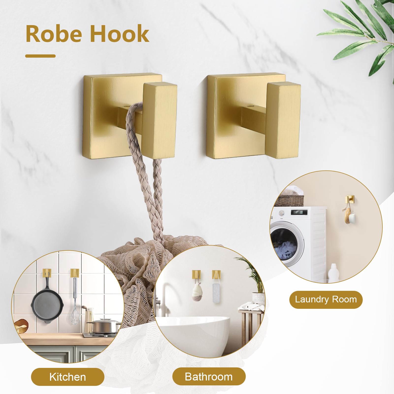 TQKAG 5-Pieces Brushed Gold Bathroom Hardware Accessories Set 23 6 SUS304 Stainless Steel Towel Bar Set Wall Mounted — view 4