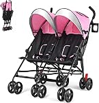 HONEY JOY Double Umbrella Stroller, Side by Side Lightweight Baby Stroller w/ 5-Point Safety Harness, Adjustable Canopy & Storage Bag, Travel-Friendly Fold, Compact Twin Stroller for Infant(Black)