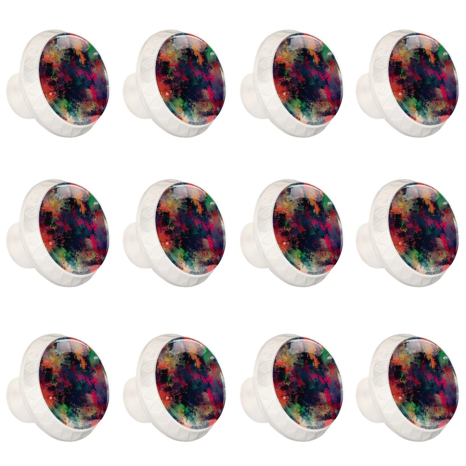 Boutons de tiroir en verre transparent x12 avec motif abstrait pour meuble