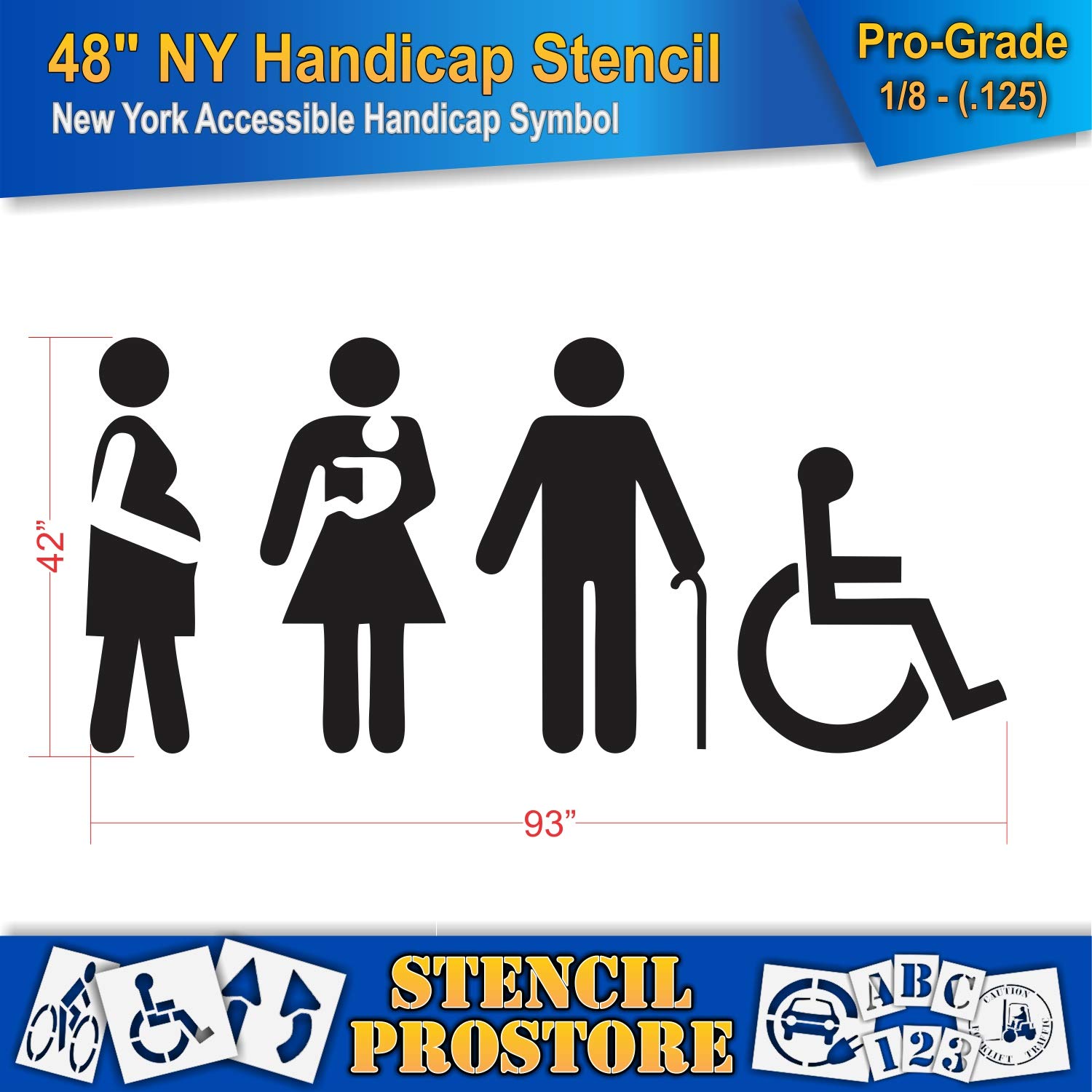 Pavement Stencils - 42 in - Reserved for Expectant Moms, Families w/Small Children, Elderly, & Disabled Stencil - 42'' x 93'' x 1/8" (128 mil) - Pro-Grade