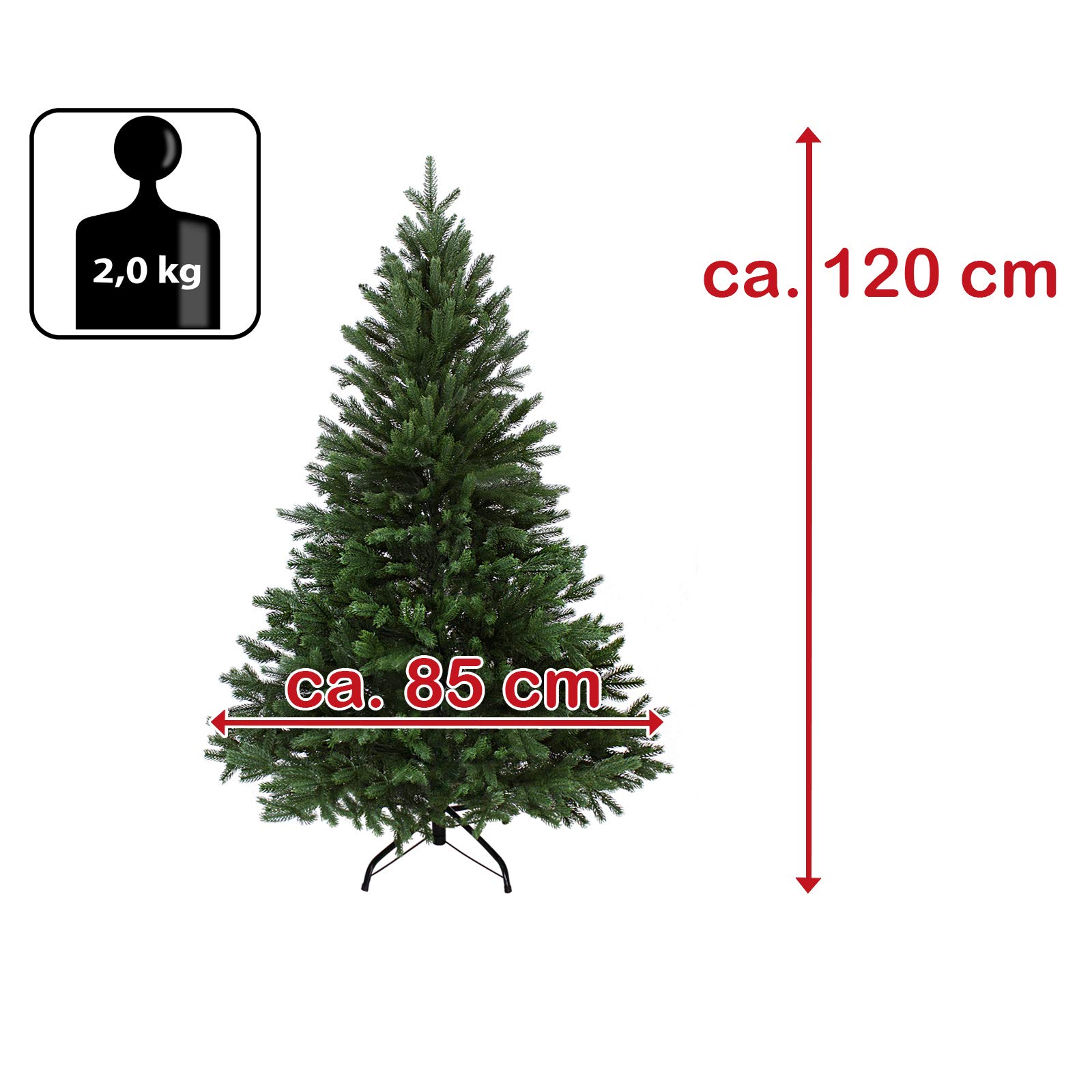 BB Sport Luxus Christbaum 120 cm Dunkelgrün künstlicher Weihnachtsbaum PE/PVC Spritzguss Mix Tannenbaum Standfuß