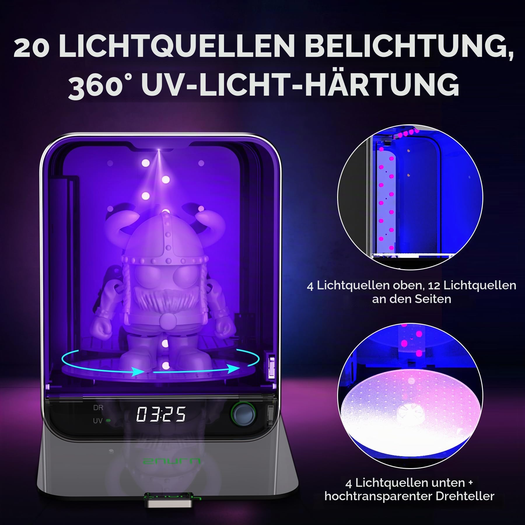SUNLU Resin UV-Härtungsbox II, Abnehmbarer Drehteller, Große Größe, 42W Leistung Schnelle Aushärtung, All-in-One, keine Installation, 405 nm UV-Lichthärtungsgerät für 3D-Harzdrucker