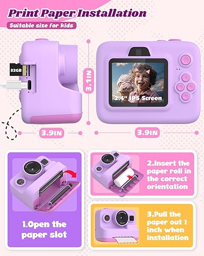 Miniatura 7 de Pussan Cámara de impresión instantánea para niños, cámara de pantalla de 2.4 pulgadas, impresión instantánea para niños de 3 a 12 años, juguetes de