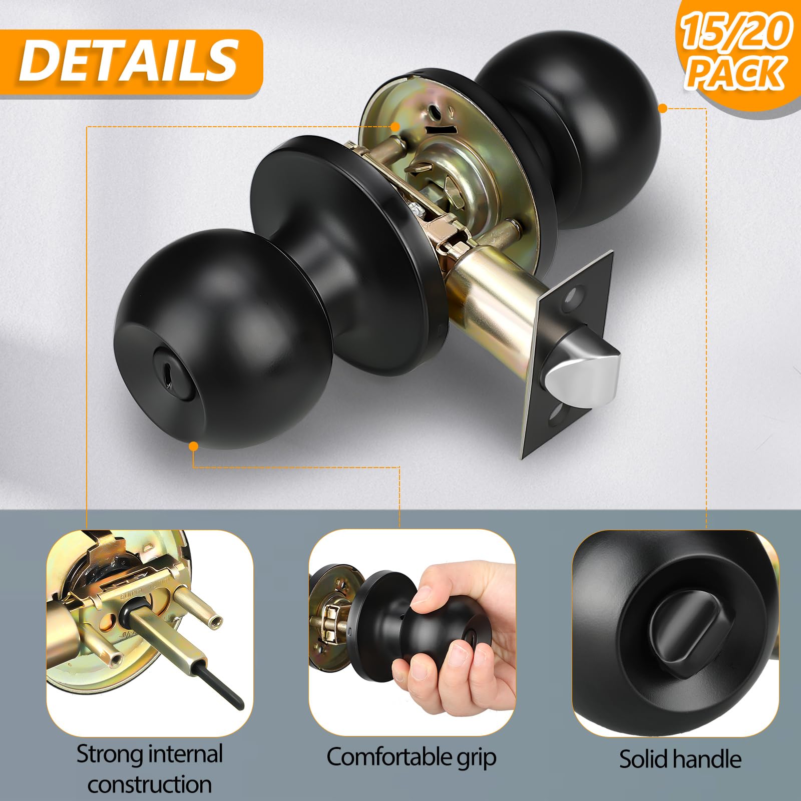 Matte Black Door Knobs - 15 Pack Bulk -4