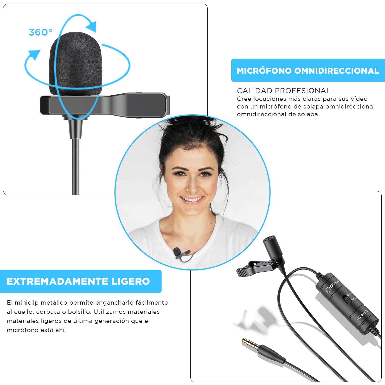 BOYA BY-M1S Micrófono de Solapa Lavalier Profesional Micrófono de Condensador omnidireccional para iPhone Android Smartphone DSLR, videocámaras, grabadoras de Audio, grabación de Ordenador portátil