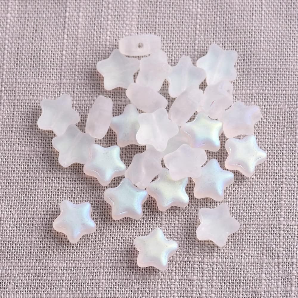 30 Pcs Crystal Glass Star Beads, Matte White 8mm Small Star Shape Crystal Lampwork Glass Loose Beads Lot for Jewelry Making DIY Jewelry Findings Beading Supplies