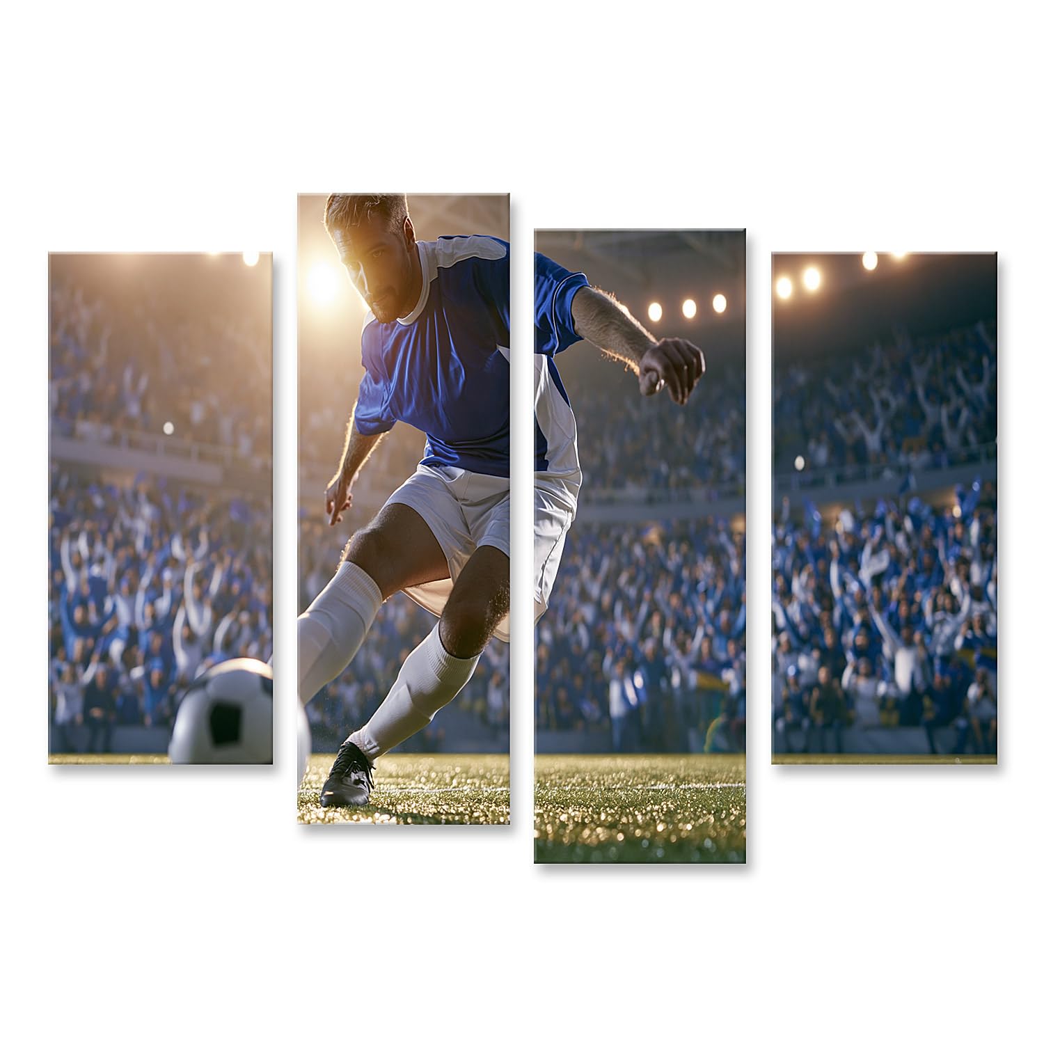 islandburner Quadro su tela, motivo: giocatore di calcio dinamico, decorazione per soggiorno per gli appassionati di sport, 4 pezzi