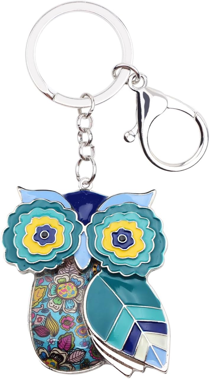 BONSNY Enamel Metal Chain Owl Key Chains For Women Car bag Charms Pendant Gifts