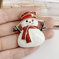 Vista 3 de SELOVO Broche de invierno de muñeco de nieve esmaltado rojo blanco tono dorado joyería, Cristal