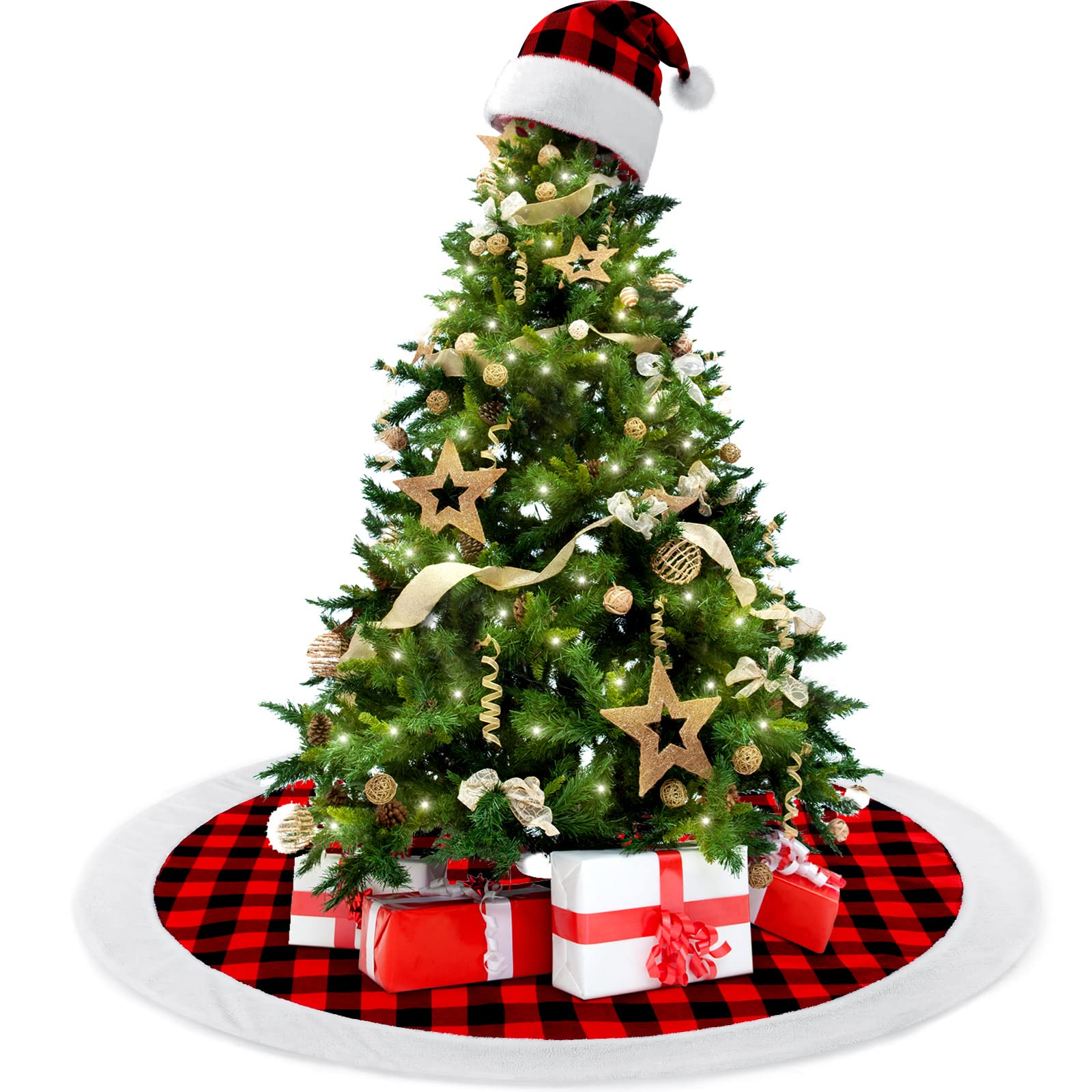 Jupe de sapin de Noël 80 cm et chapeau rouge et noir pour ambiance d'hiver