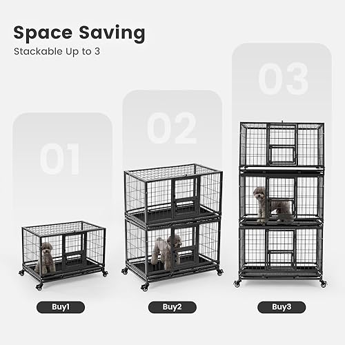 Miniatura 29 de Gardner Pet Jaula para perros resistente de 32 pulgadas con ruedas, jaula plegable de metal para cachorros, perros pequeños y medianos, jaula Marrón