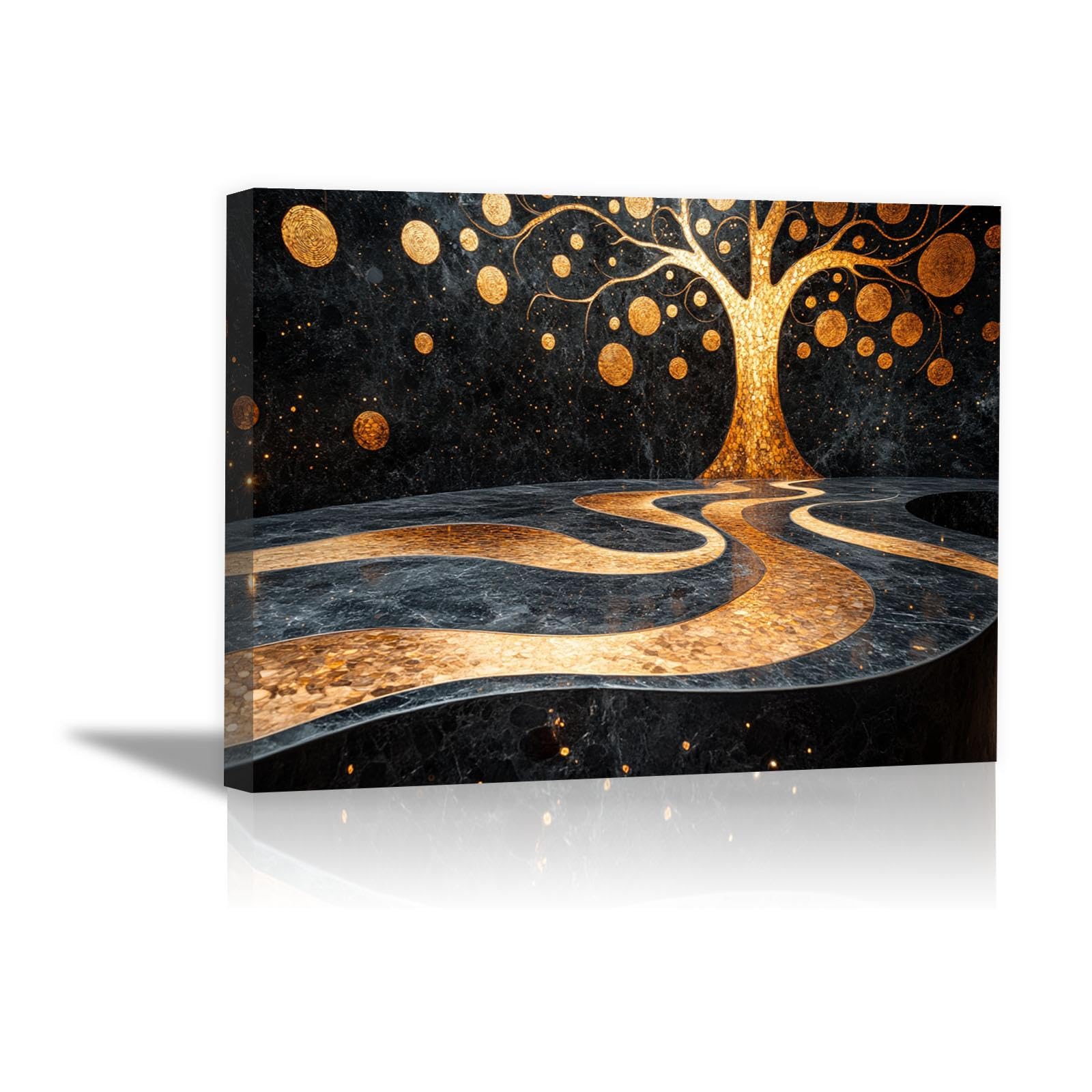 XENIOU forest wall art Bohemian river and tree of life Simple canvas art wall decoration for modern interior Black and gold,AF- 40x60(16x24) Framed