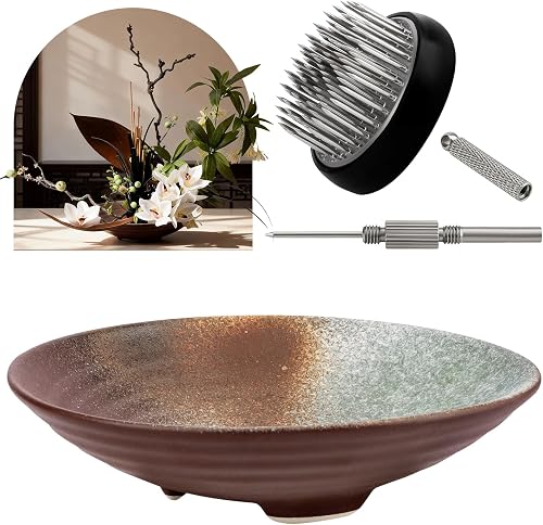 Meiwlong Japanese Ikebana Vase Kit - Vintage Ceramic Bowl & Accessories | Flower arrangement pratice kit