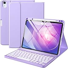 Vobafe Case with Keyboard for iPad Air 11 Inch 2025 2024 M3 M2/iPad Air 5 4 2022 2020 10.9 Inch, 7 Colours Illuminated with Removable Keyboard, TPU Back Shell with Pen Holder, QWERTZ Layout, Lavender
