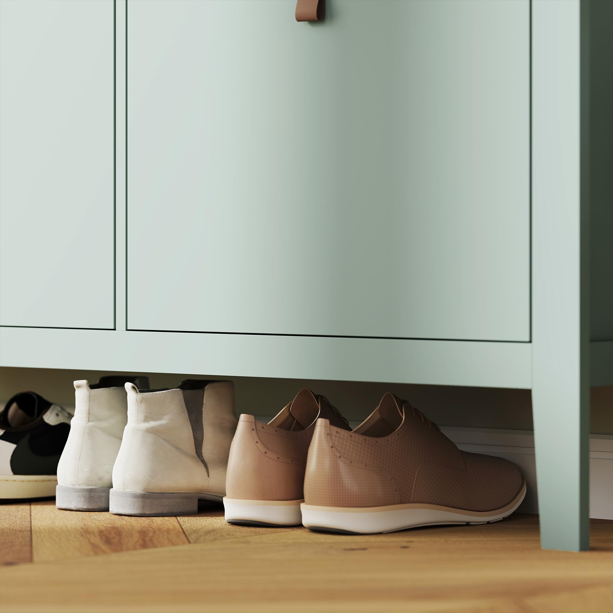 HOMCOM Scarpiera Salvaspazio Slim con 4 Ante a Ribalta, Scarpiera Ingresso con Ripiani Regolabili, Piano Superiore e Base Rialzata, Porta Scarpe per 20 Paia in Legno con Maniglia, 105x24x95.5cm, Verde