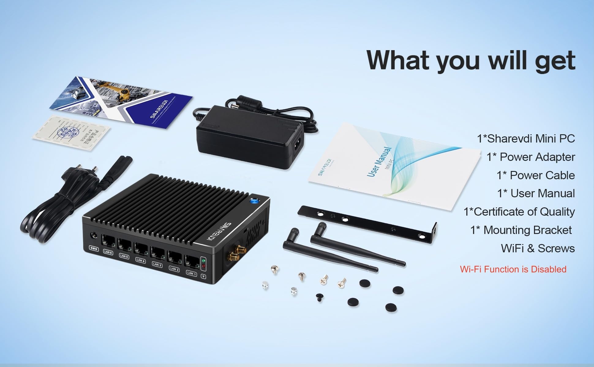 lüfterloser Firewall-Mini-PC mit Intel N3710 4C/4T, 6X Intel i226 LAN, Netzwerk-Gateway-Soft-Router, getestet mit PF-Sense/OPN-Sense, AES-NI, HD/Typ-C, SIM, TF (8G RAM 240G SSD)