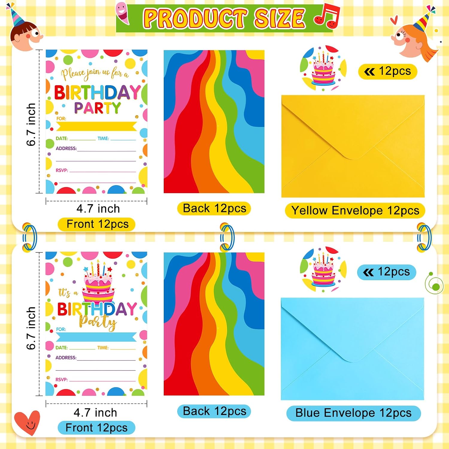 Colarr 24 Pack Birthday Invitations with Envelopes and Stickers Birthday Party Invitations Cards for Baby Shower Party Favors Supplies