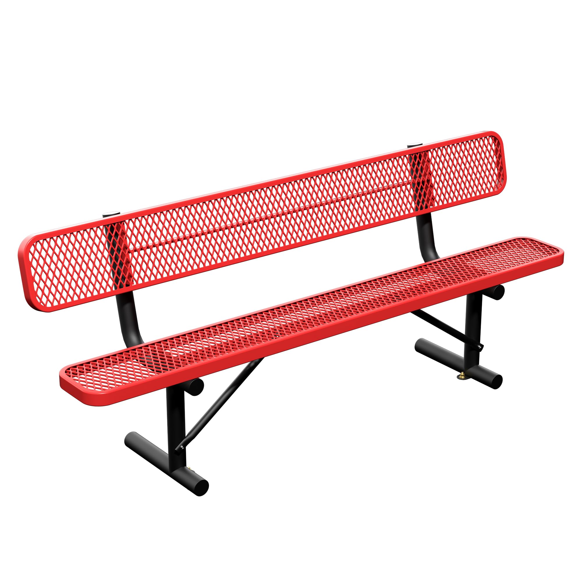 8FT Park Bench for Outside Heavy Duty Metal Mesh Bench with Back Portable Frame, Commercial Steel Bench Outdoor Garden Benches for Lawn, Park, Deck, Garden, Patio, Porch (Red, 8FT)