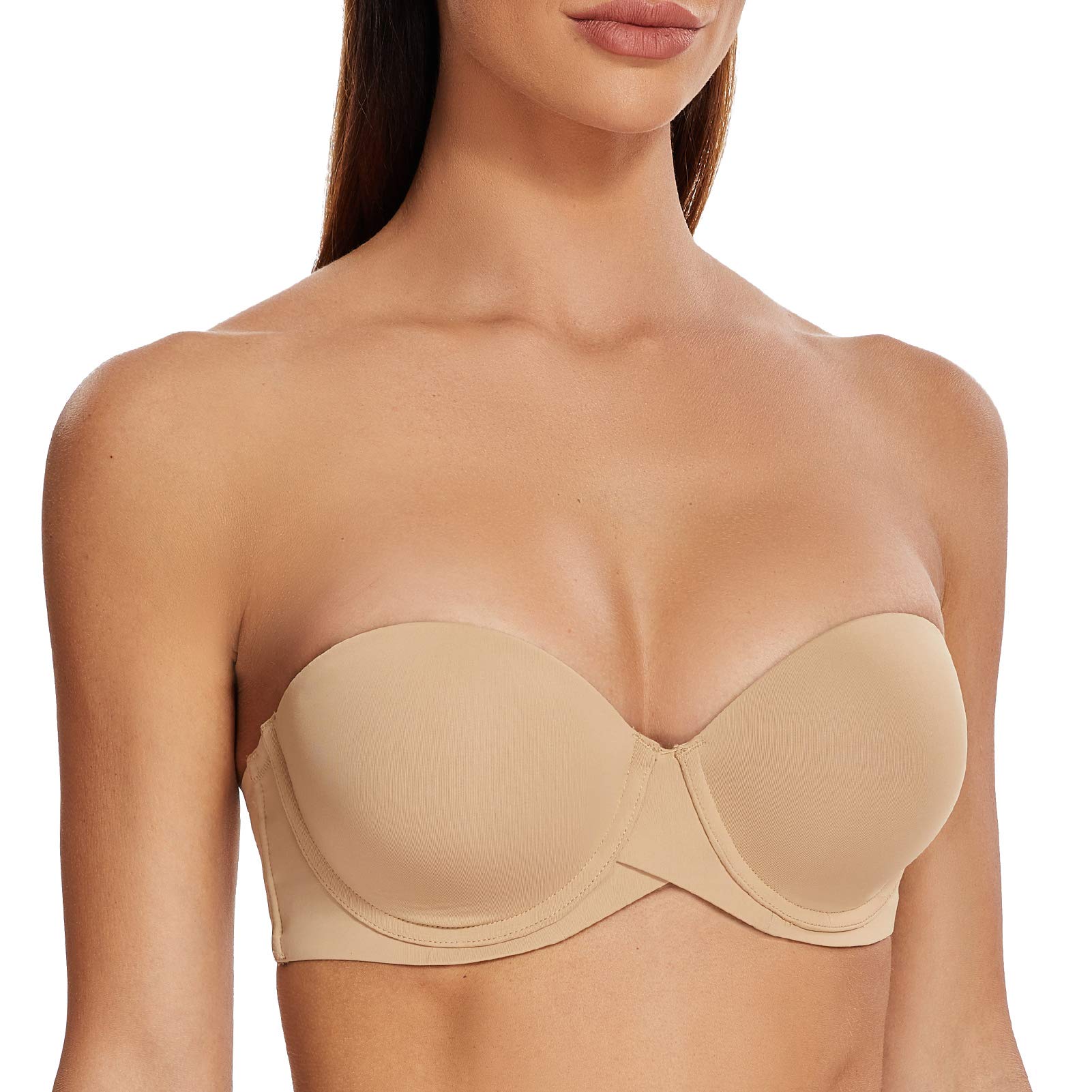 Meleneca Women's Almond Push Up Strapless Bras With Lift Stay Put Padded Cup 42C