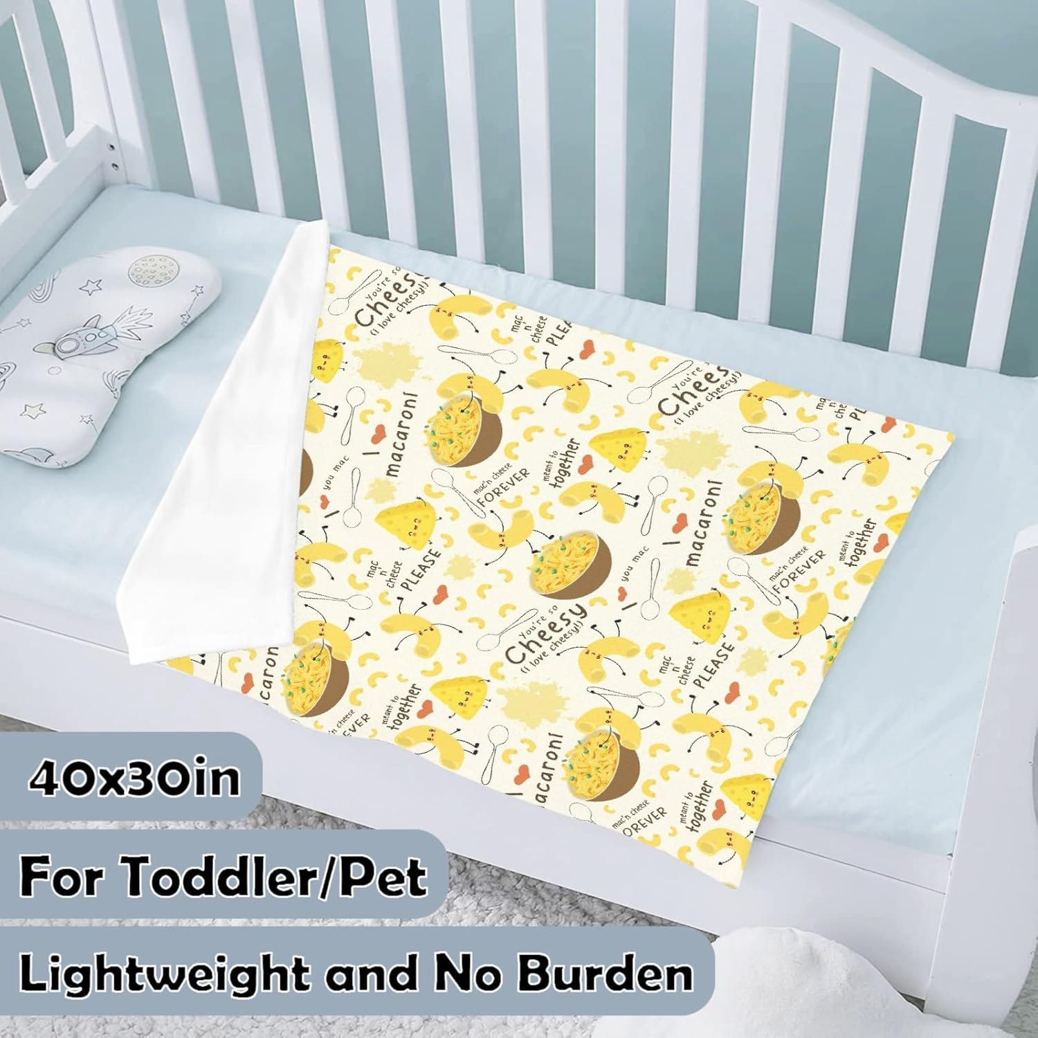 Mac and Cheese Blanket,Cute Mac n Cheese Throw Blanket,Cheese Pasta Flannel Blanket Gift for Toddler Infant Newborn,Fuzzy Warm Soft Plush Lightweight Bedding,Mac & Cheese Decors 30"x40" for Pet/Baby - Image 3