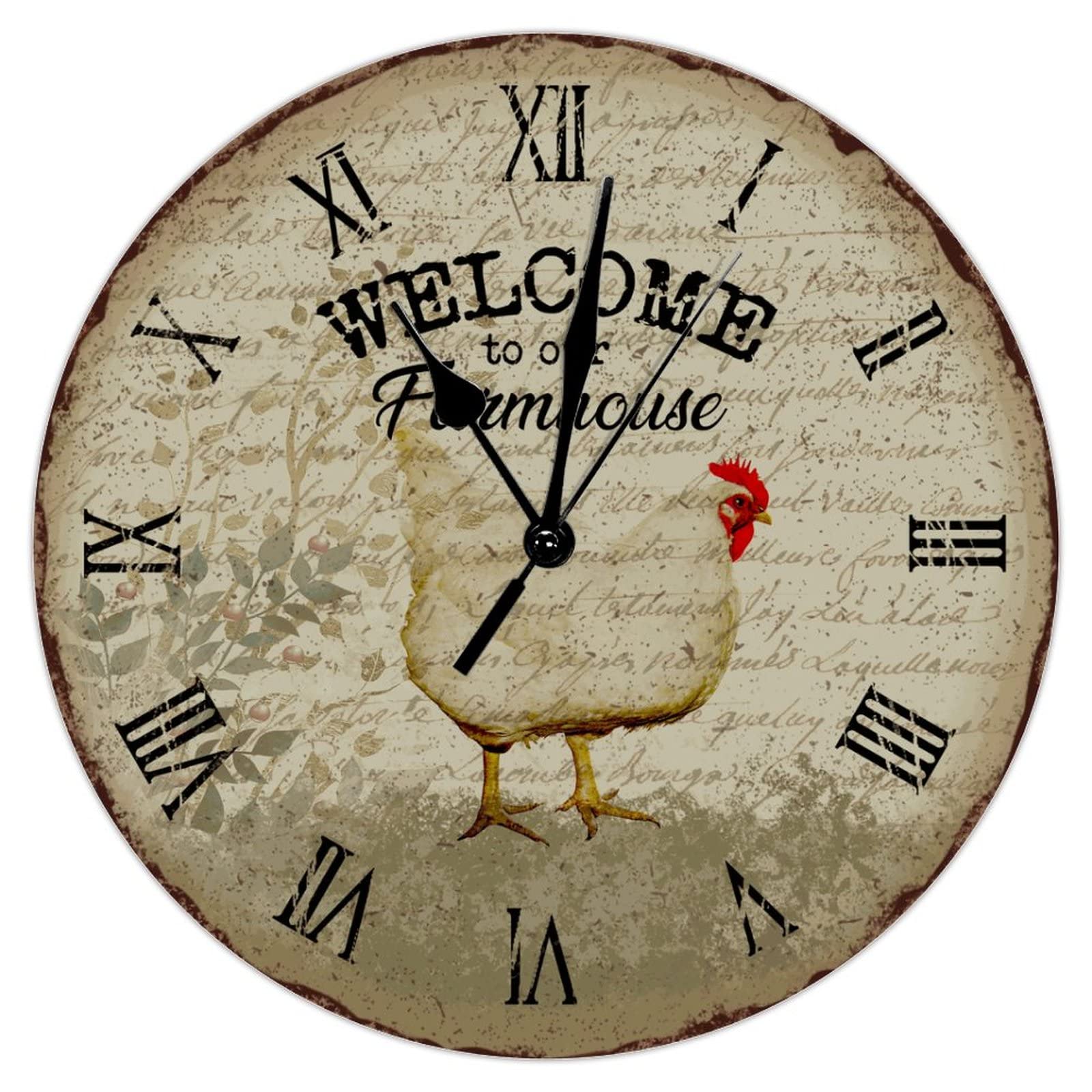 Horloge murale poule en bois style vintage de 38 cm de diamètre