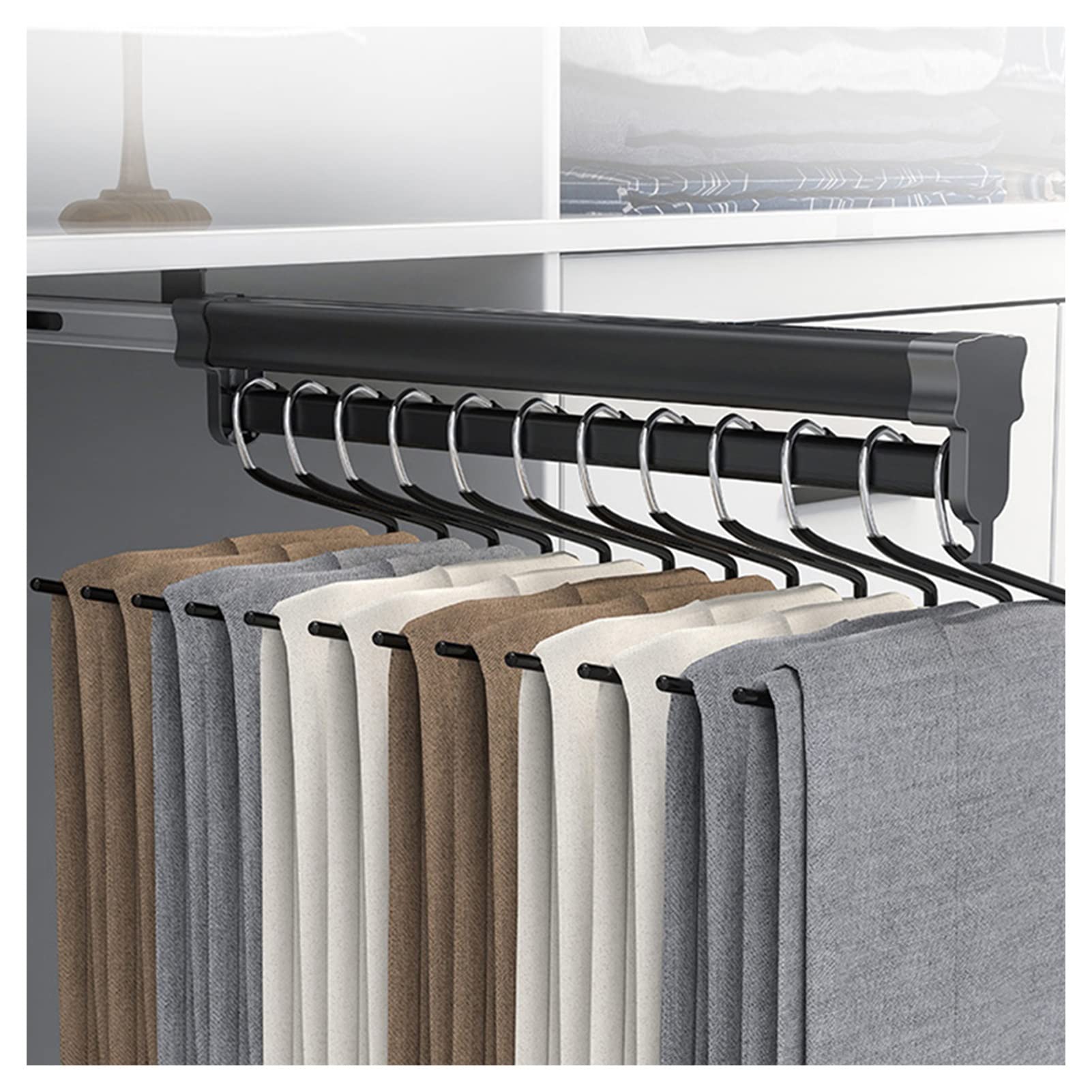 AYCDL Adjustable Clothing nizer Holder Pull Out Trousers Rack Double-Row Closet Clothes Hanr Rail,Black-45.5cm