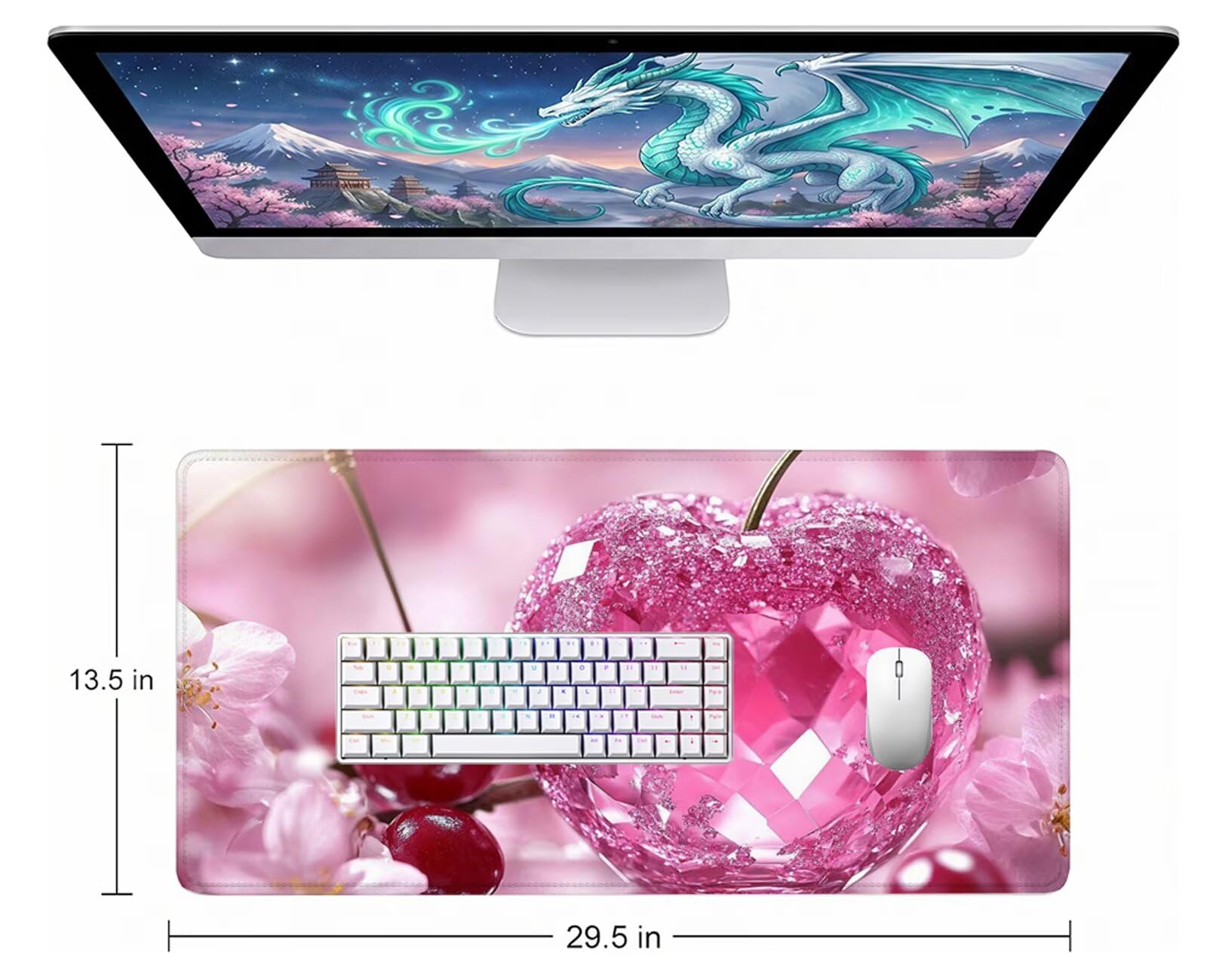 Tappetino Mouse Rosso Tappetino Mouse XXL 150x80 cm Mouse Pad Ciliegia Sottomano Scrivania Ufficio Grande, Mousepad Gaming Antiscivolo Impermeabile, Tappeto per Accessori Computer, Gamer Regalo W6-881
