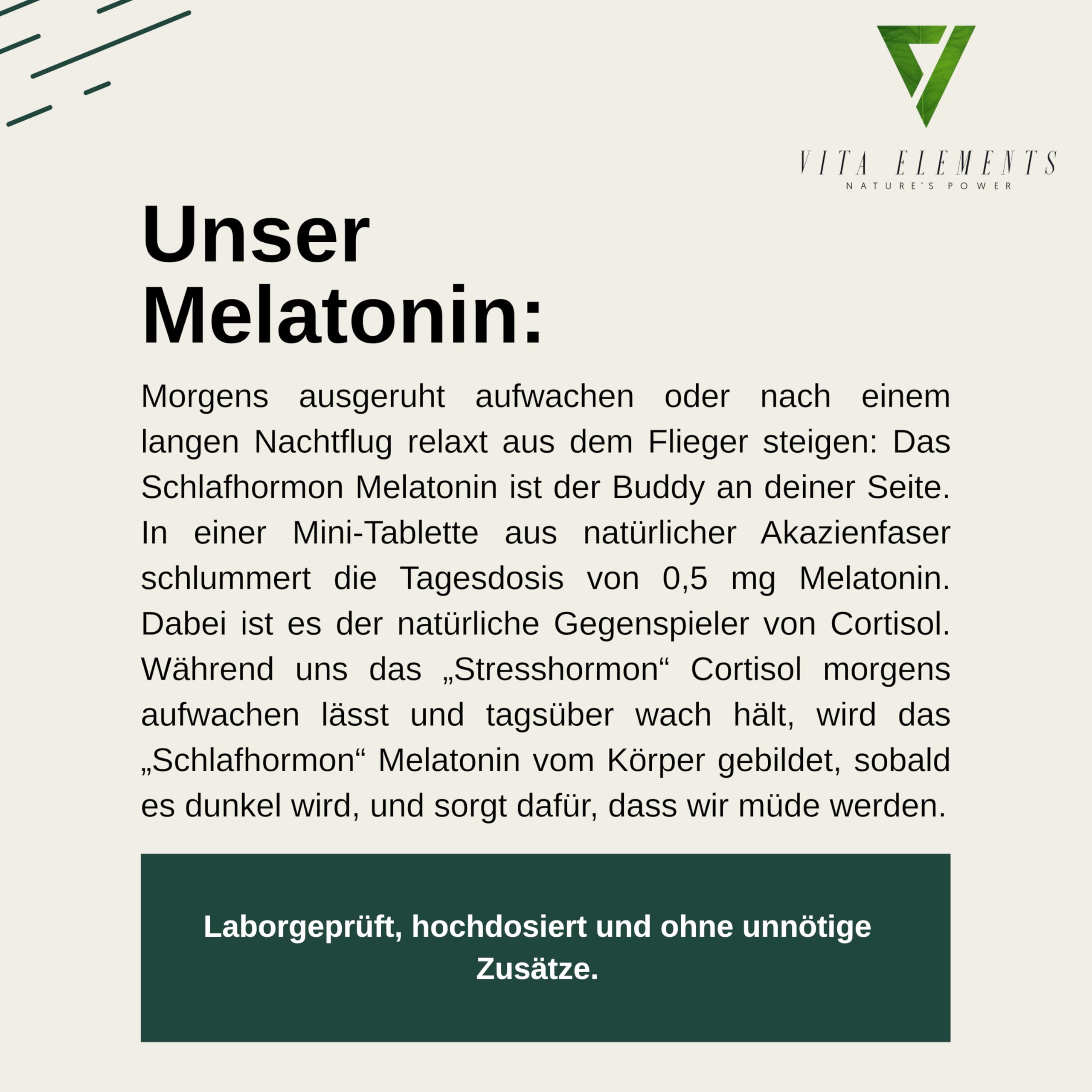 Vita Elements Melatonin - 365 Tabletten - 0,5mg Melatonin pro Tagesdosis - Jahresvorrat - Vegan - Ohne Magnesiumstearat - Laborgeprüft - Mini Tabletten