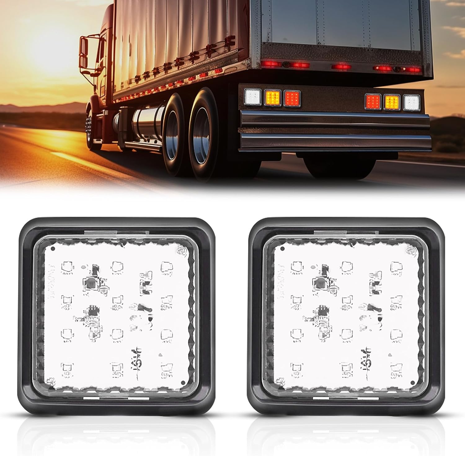 LED Truck Tail Lights, Square Trailer Rear Light Brake Stop Lights Universal for Truck Tractor RV Trailer Pickup, 2pcs (Red)
