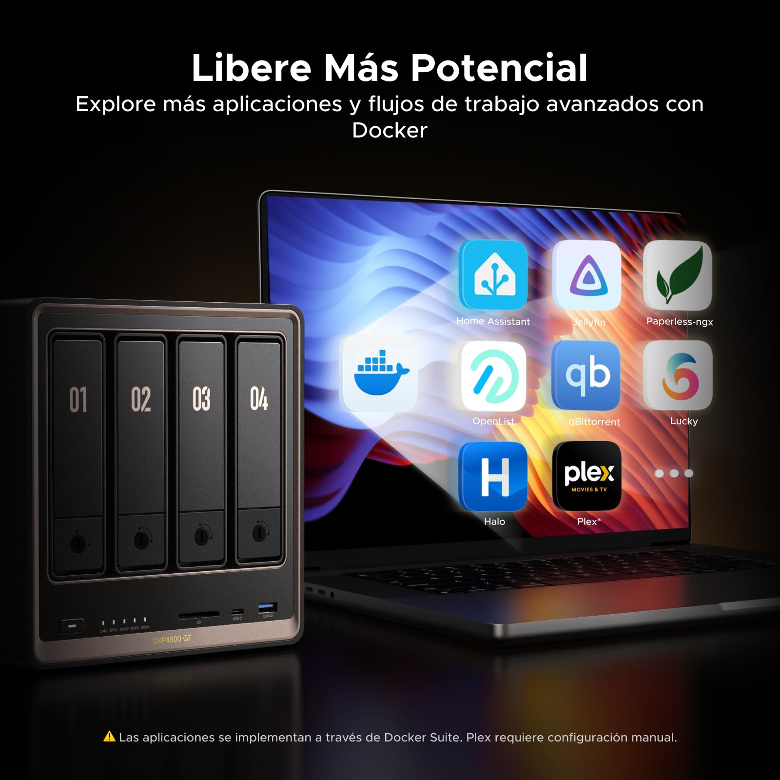 UGREEN NASync DXP4800 GT NAS 4 bahías, Dual LAN 10GbE, CPU AMD Ryzen Embedded R2514, 8GB RAM, Support ECC, Ranura SD, Doble M.2 NVMe, HDMI 4K, Centro vigilancia (Sin Discos)