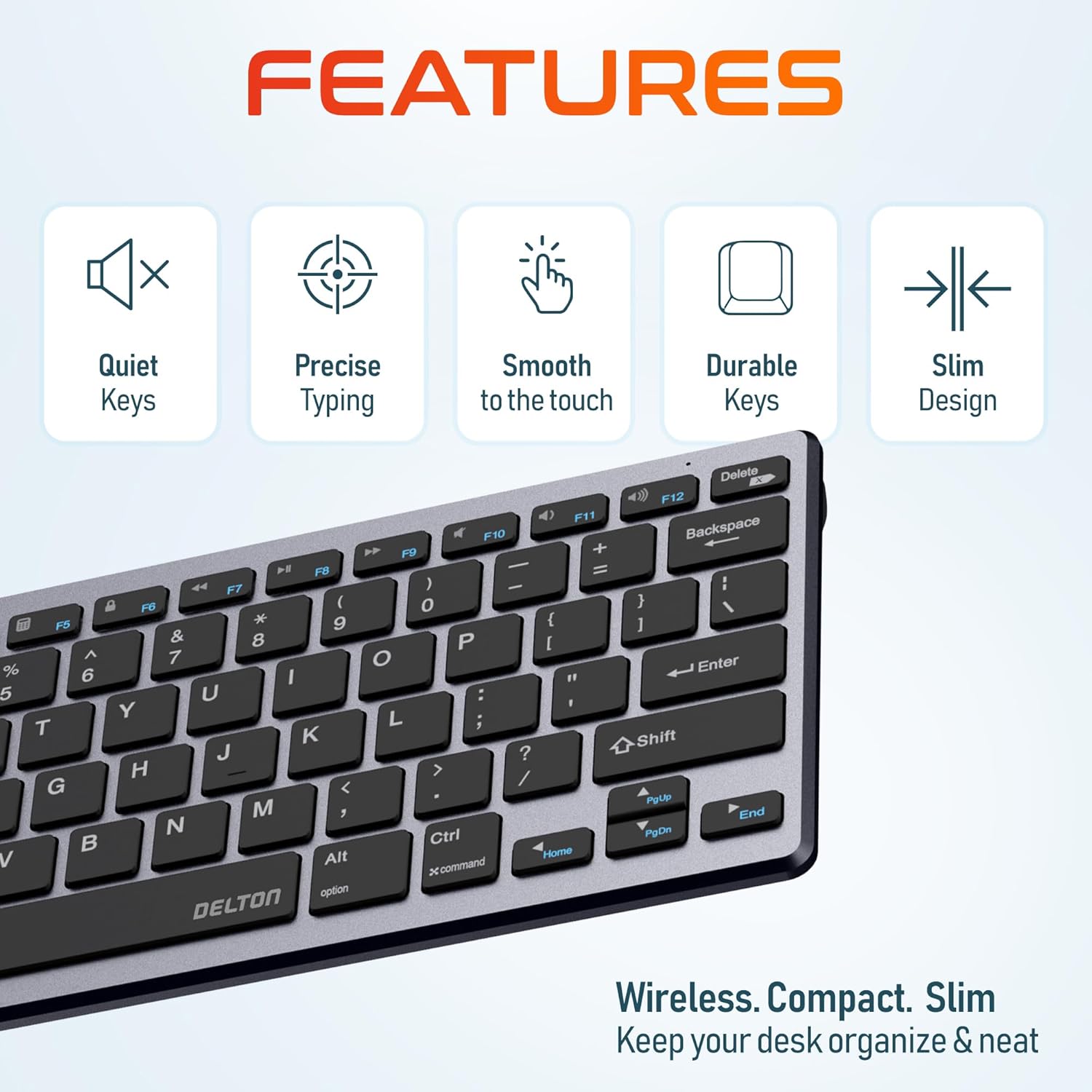 Delton N35 Keyboard Features: Quiet Keys, Precise Typing, Smooth, Durable, Slim Design