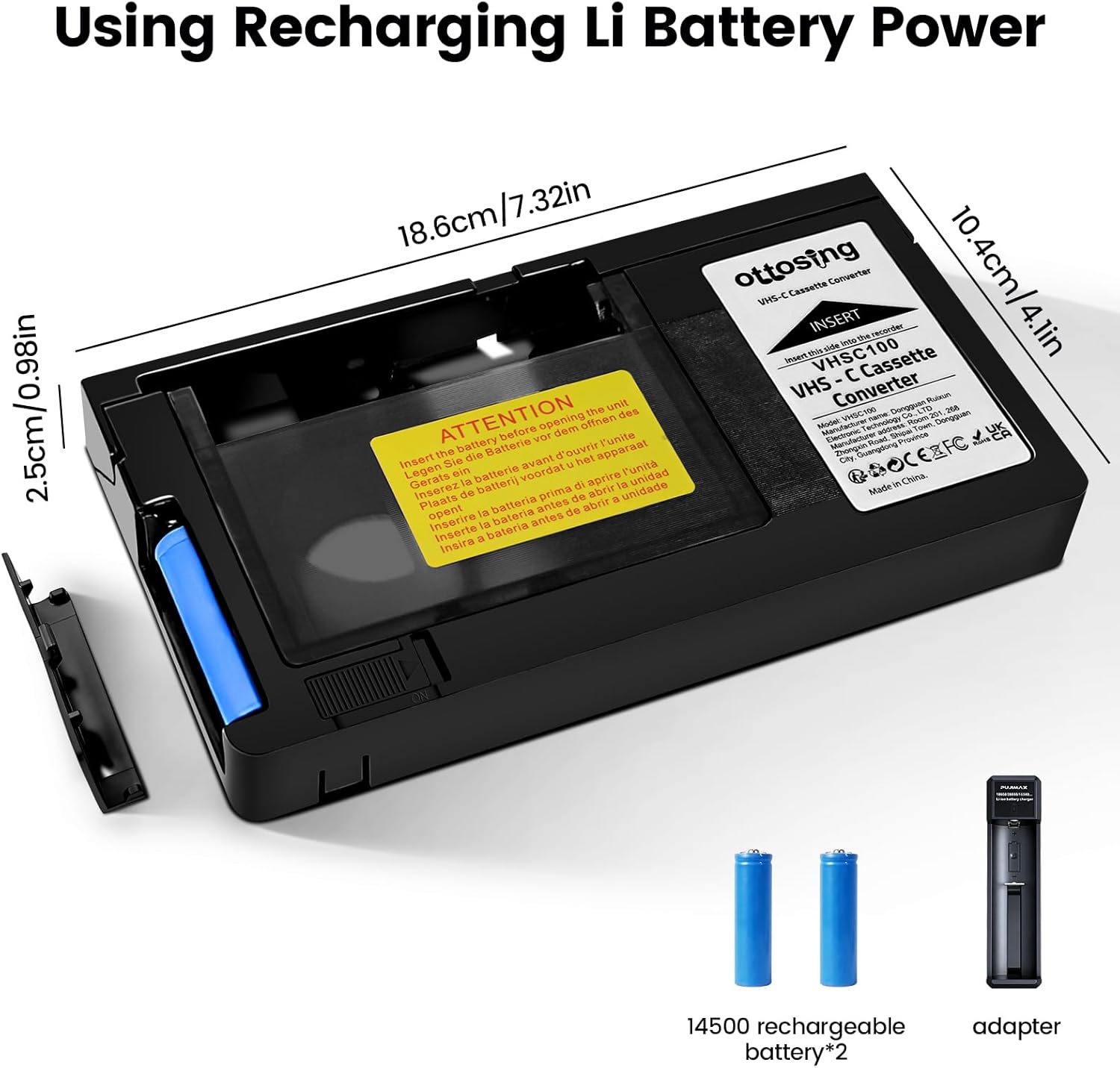 VHS-C Tape Cassette Adapter for Camcorders Motorized VHS, Compatible 12mm, Motorized VHS Cassette Converter with 3.7V Stable Voltage Circuit (Not Compatible with 8mm / Mini DV / Hi8)
