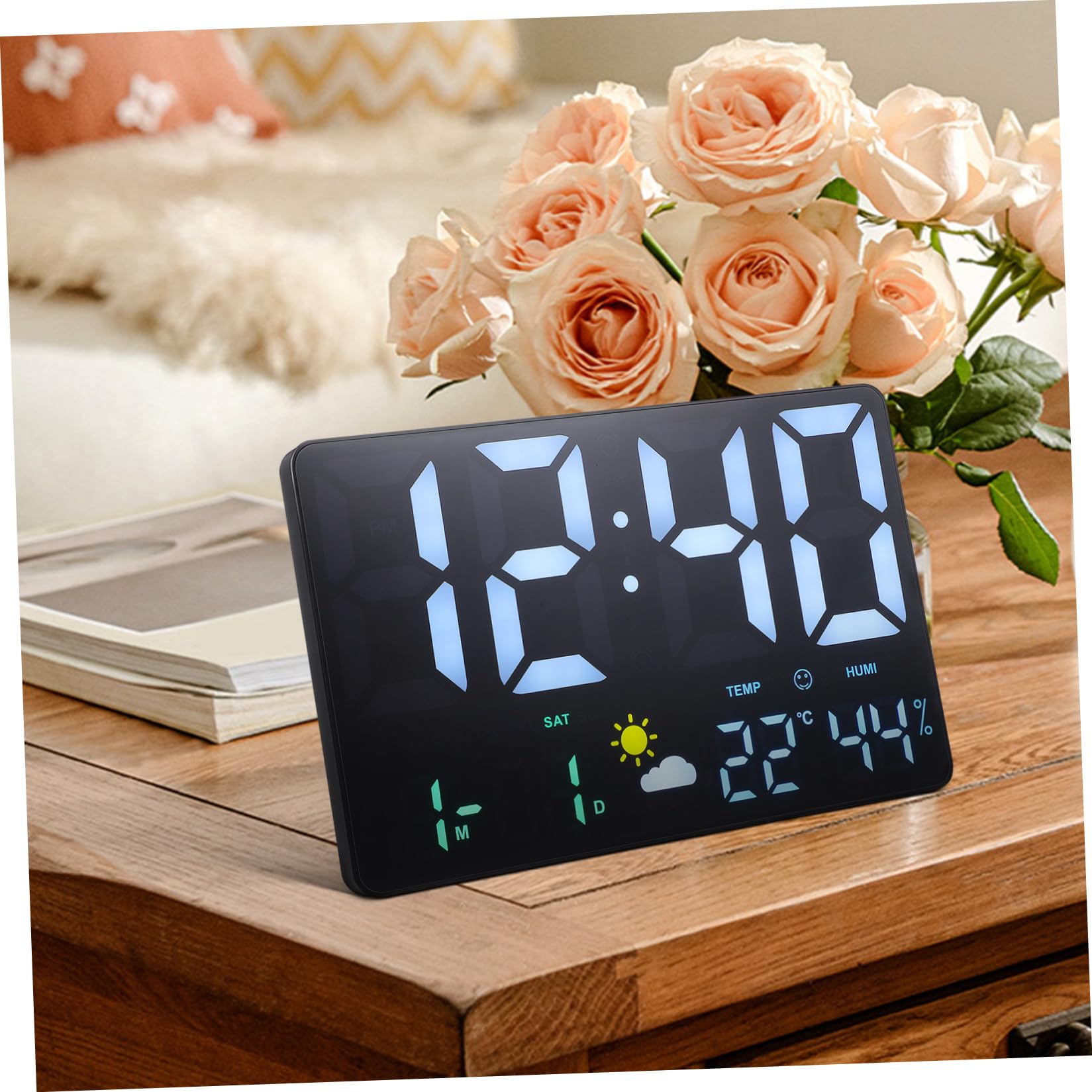 Orologio Digitale da Parete Grande LED Nero Temperatura e Calendario | Alarm Clock Digital, Countdown, Previsioni Meteo, per Ufficio e Soggiorno