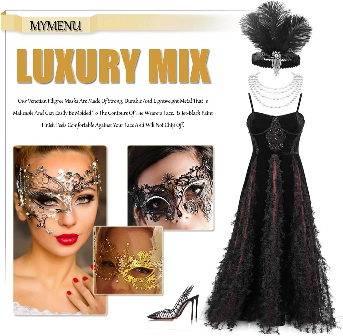 MYMENU Masquerade Mask for Women Shiny Rhinestone Metal Mask Venetian Mask for Party Prom Ball - Image 5