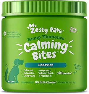 Zesty Paws Hemp Calming Chews for Dogs - Dog Hemp Calming Chews with Melatonin for Dogs for Stress, Travel, Check Ups, Thunderstorms, Separation Anxiety and More - Turkey - 90 Count