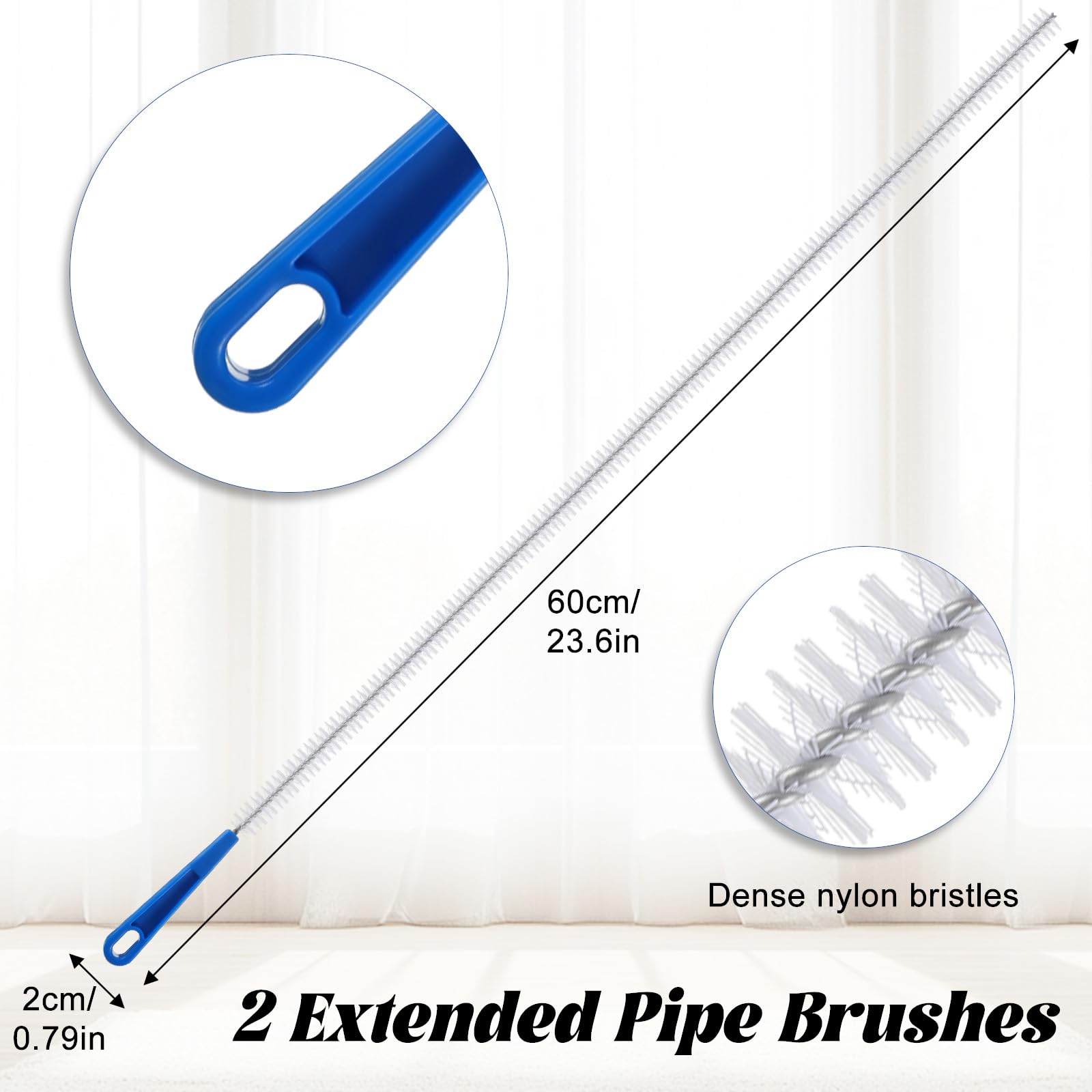 SHENLIU 2 cepillos de limpieza para desagüe, 60 cm, cepillo flexible para limpieza de desagües, limpiador de tuberías, cepillo de desagüe, cepillo para desagüe, limpiador de pelo, para cocina
