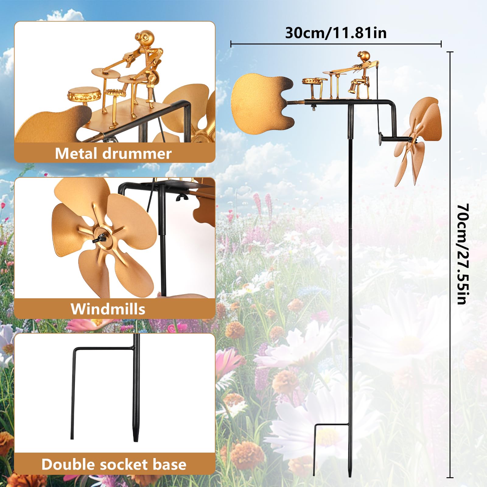 Molino de viento de tambor, molino de viento de metal hecho a mano, molino de viento, molino de viento para balcón, terraza y jardín para exteriores