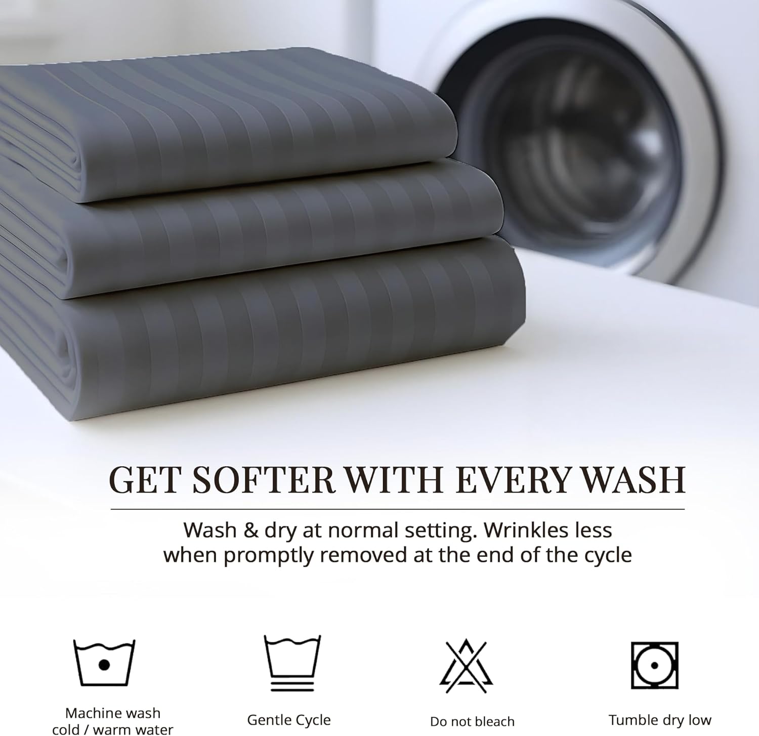 100% Egyptian Cotton Queen Size Damask Striped Sheets, 1000 Thread Count Luxury Breathable Sheet, 4Pc Queen Size Bed Sheet Set, Long Staple 16" Deep Pocket Sheets Set: Dark Grey - Image 6