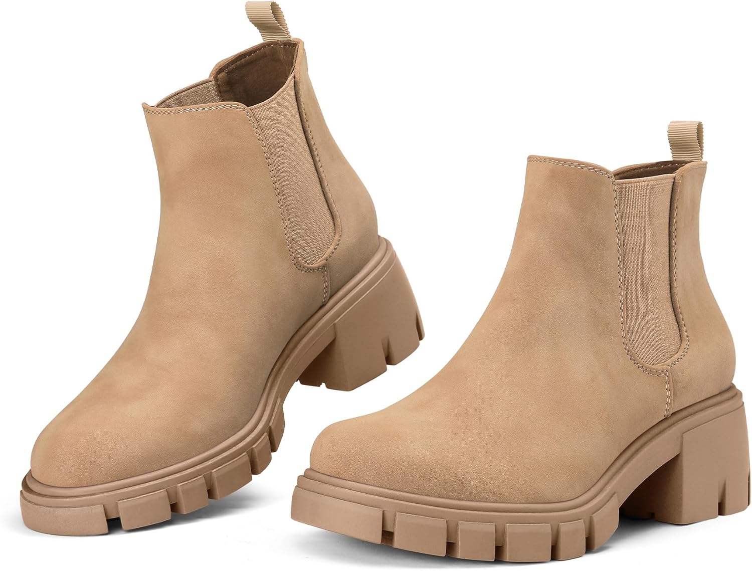 mysoft Women's Platform Chelsea Boots Lug Sole Slip On Chunky Block Heel Ankle Booties - Image 6