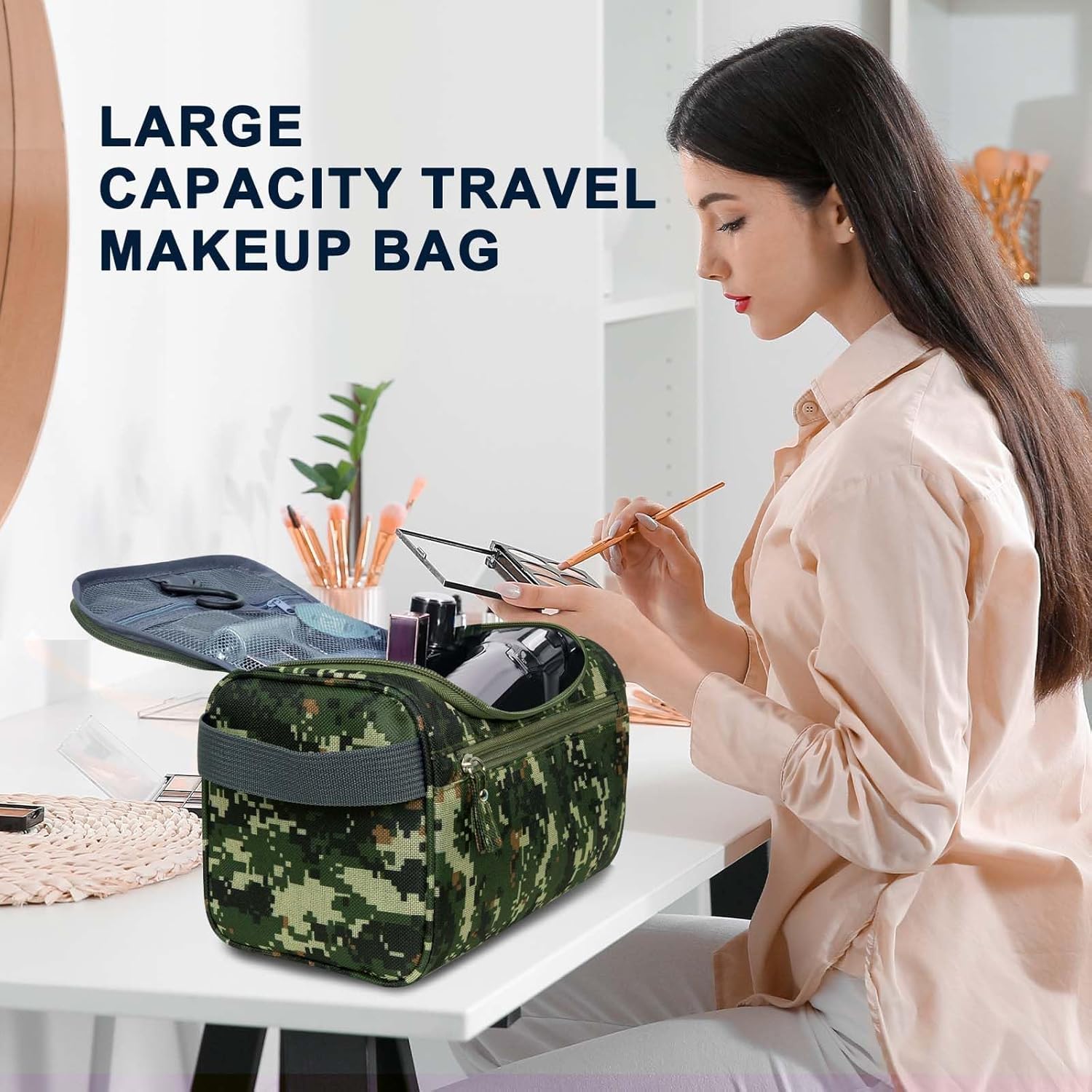 Hanging Toiletry Bag for Women and Men Traveling Makeup Large Capacity Cosmetics Portable Dopp Kit Storage Organizer Bag with Hanging Hook for Toiletries Brushes Shaving Tools image 5