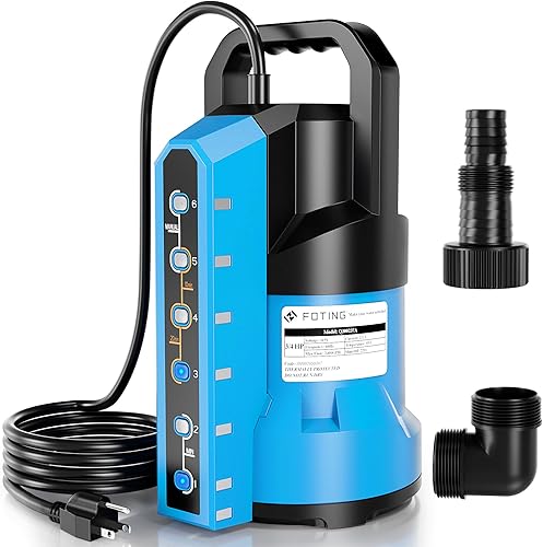FOTING Bomba de sumidero 34HP Bomba de agua sumergible automática 3 modos, 2400 GPH termoplástica eléctrica portátil bomba de agua de transferencia