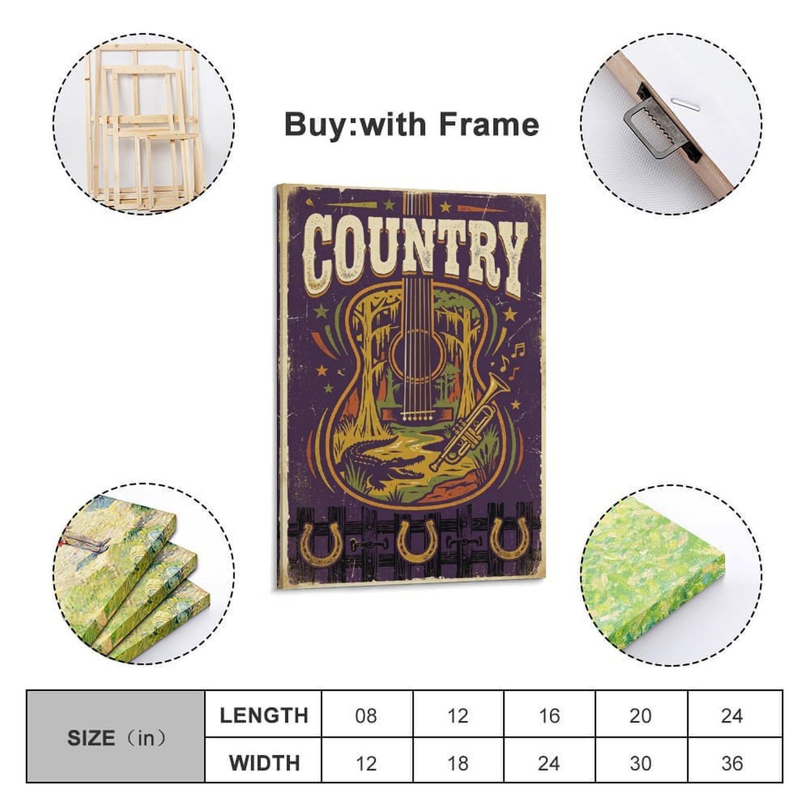OKNGB Poster decorativo da parete su tela, motivo: coccodrillo e tromba, chitarra, palude, musica country, poster decorativo moderno per camera da letto, 60 x 90 cm