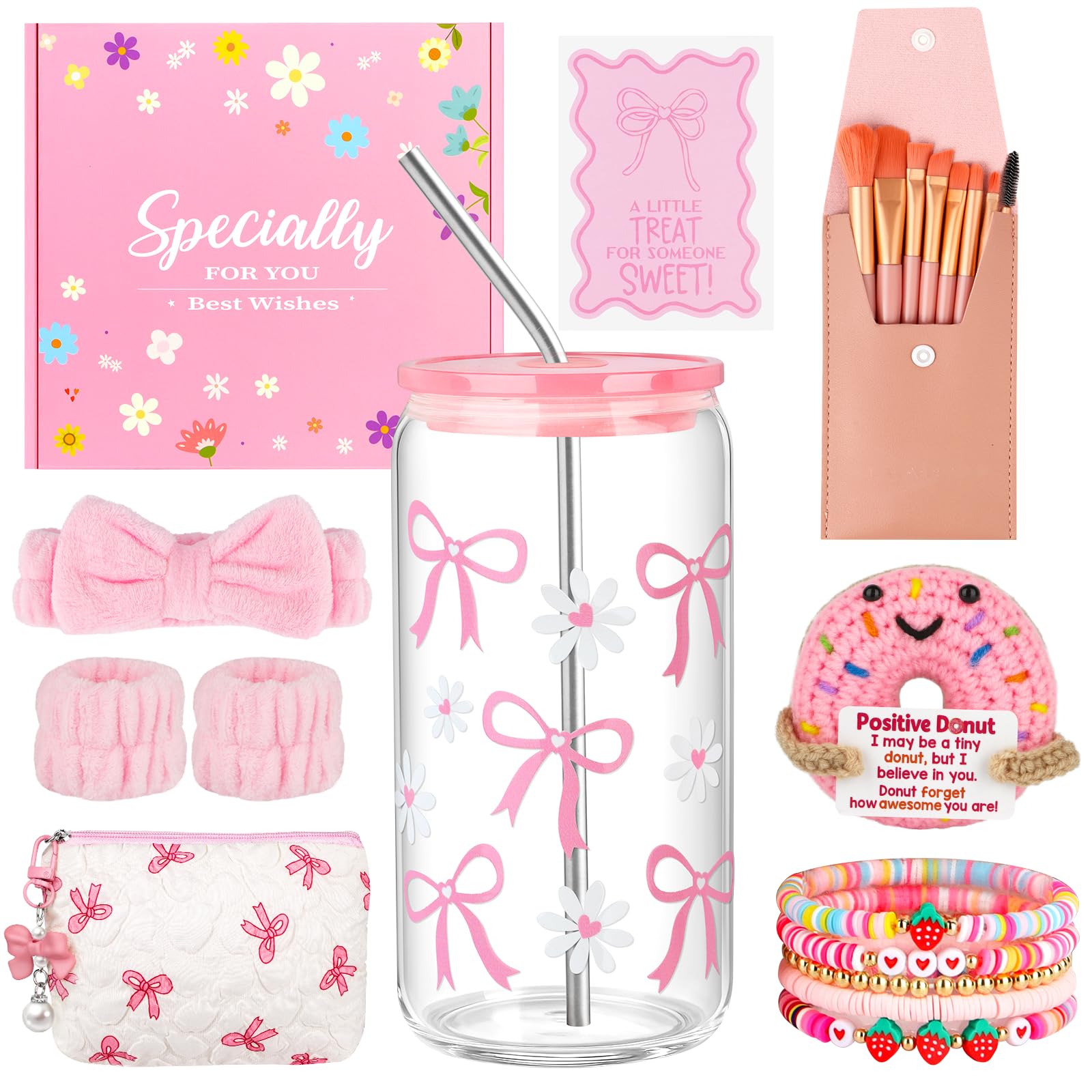 AMILEBERLY Geschenke für Frauen,10 11 12 16 18 21 Jahre Geburtstagsgeschenk Mädchen Teenager,Beste Freundin Geschenke Trinkglas Set,Pinke Sachen Geschenk Geschenkset