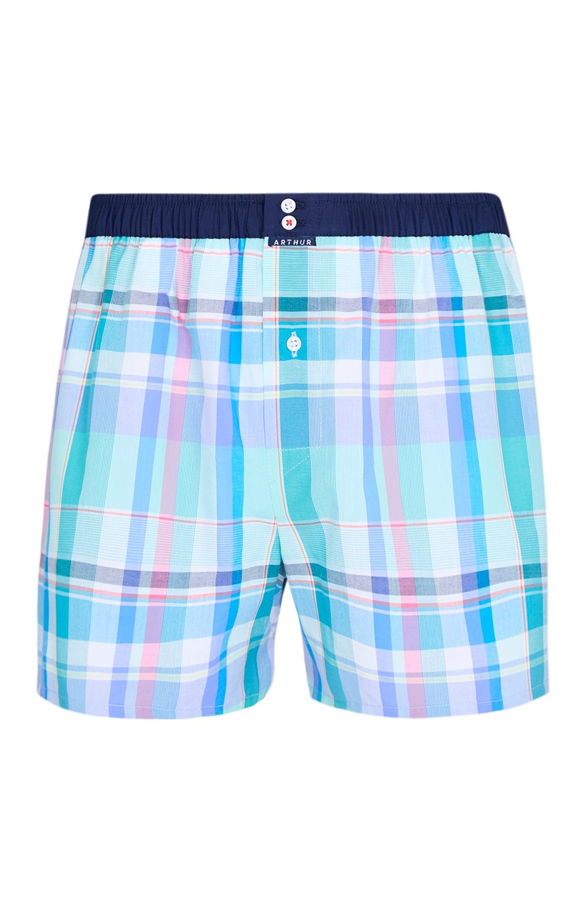 ARTHUR - Caleçon Homme avec Maintien Intégré - 100% Coton - Respirant & Doux - sous-vêtement Homme à Motifs Carreaux Vert et Bleu - Taille M