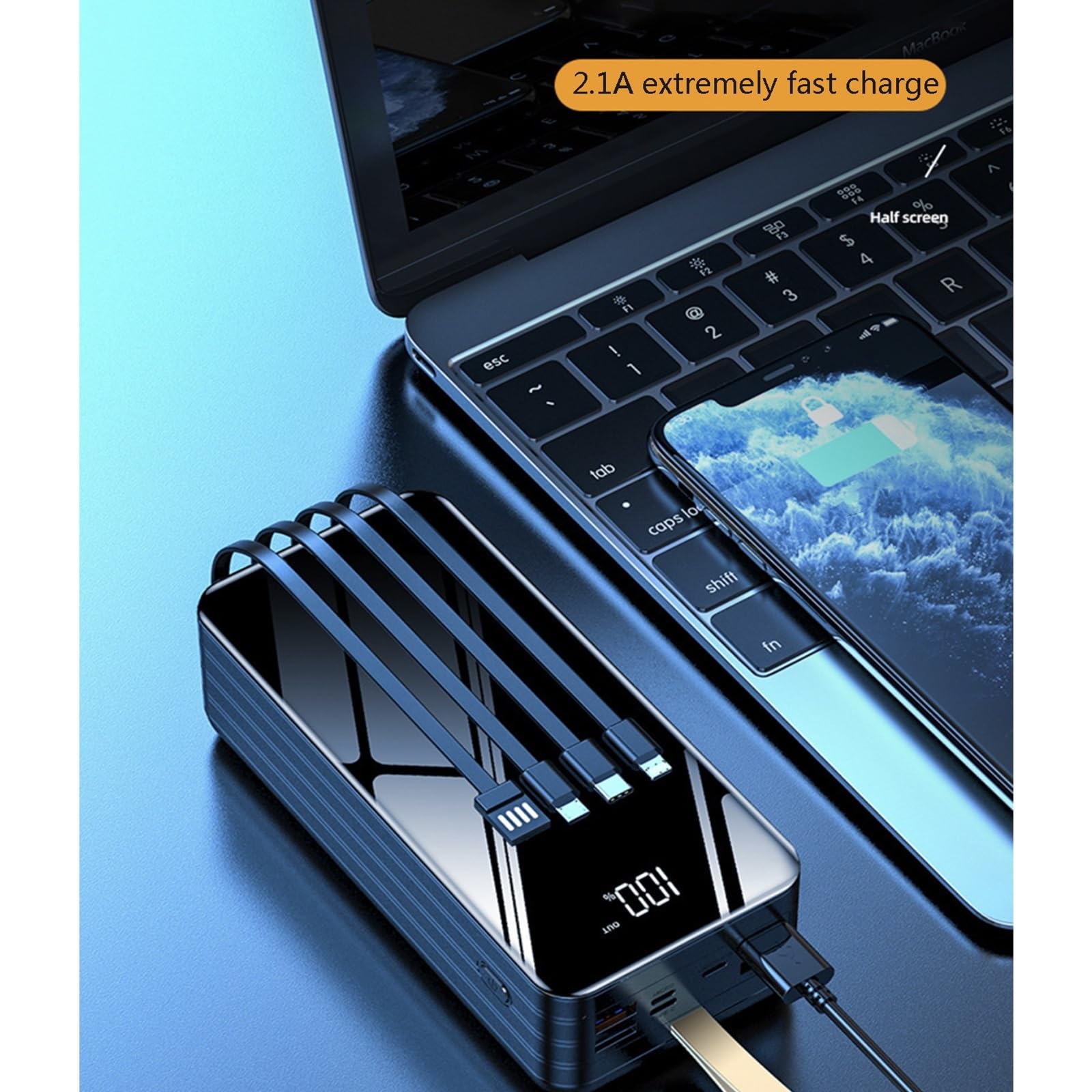 Cargador Portátil Banco De Energía 80000 MAh Paquete De Batería De Gran Capacidad Cables De Carga Incorporados Protección De Carga Inteligente Para Teléfonos Inteligentes, Tabletas, Consolas De Juegos