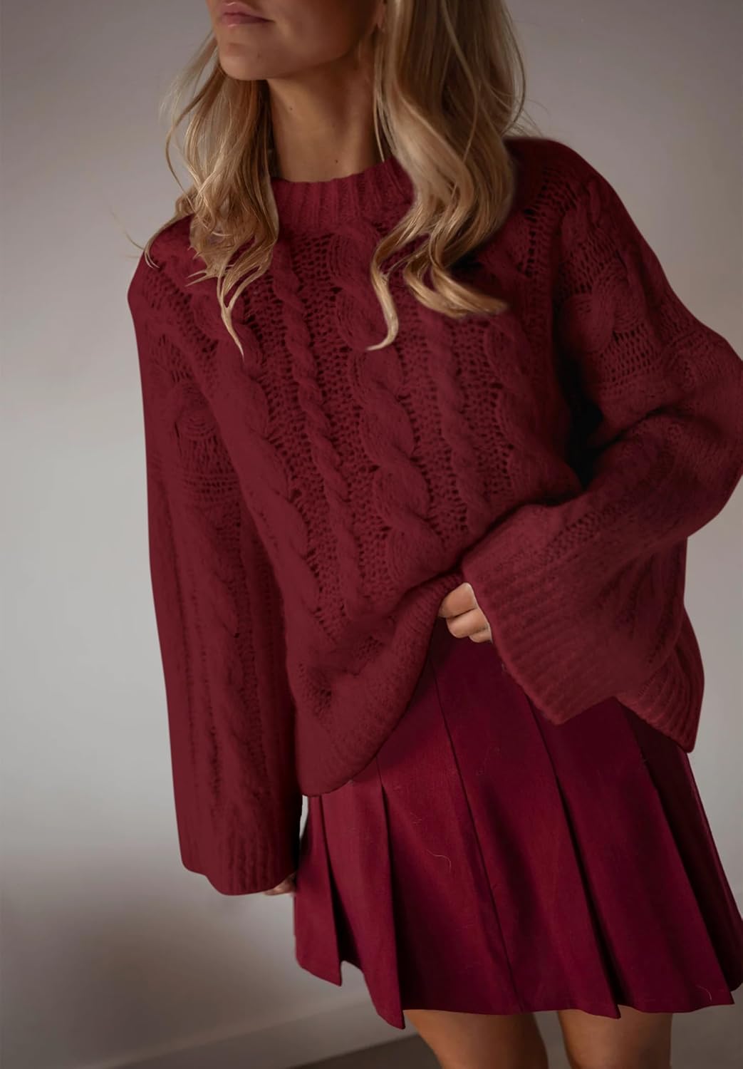 Women's Cable Knit Sweater Pullovers Crewneck Long Sleeve Oversized Y2k Vintage Fall Winter Cozy Chunky Sweaters - Image 2