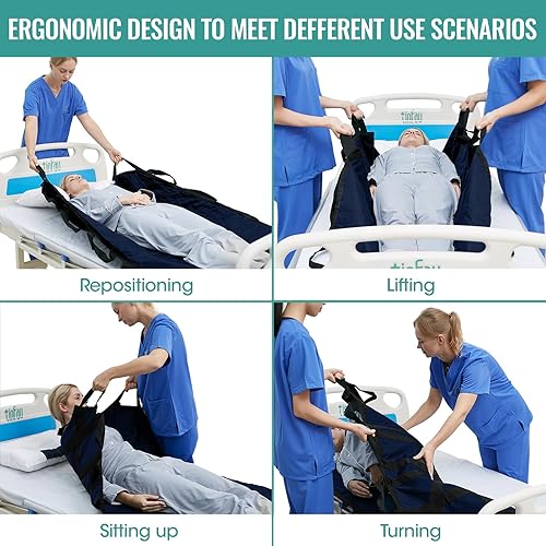 Miniatura 2 de Almohadilla de cama de posicionamiento de 60 x 40 pulgadas con asas, hojas de dibujo lavables para cama de hospital, ropa de paciente, sábanas
