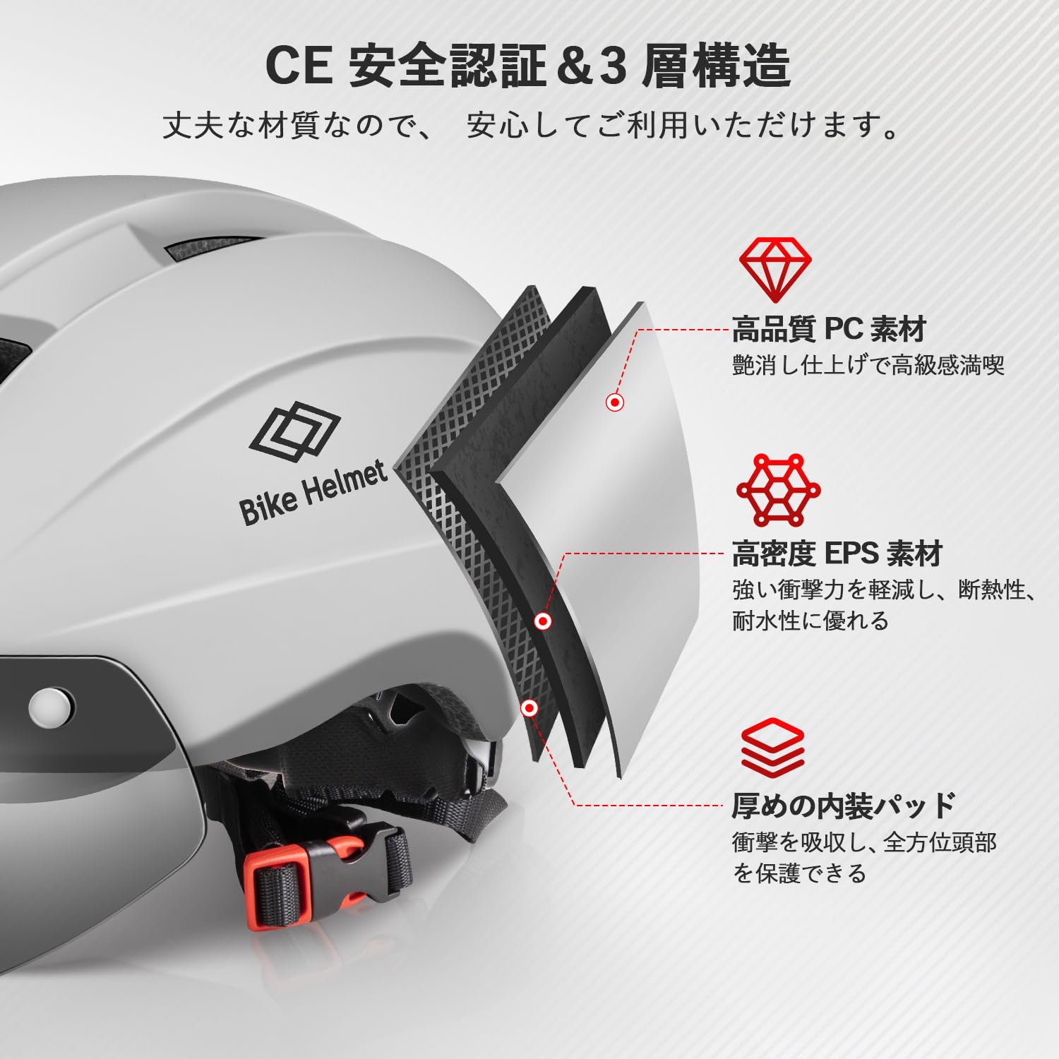 Amazon | Mixiu 自転車ヘルメット CE認証 磁気ゴーグル付 UVカット